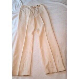 David N 100% Wool High Rise Straight Leg Pants Lined Belt Detail Size 0 Cream